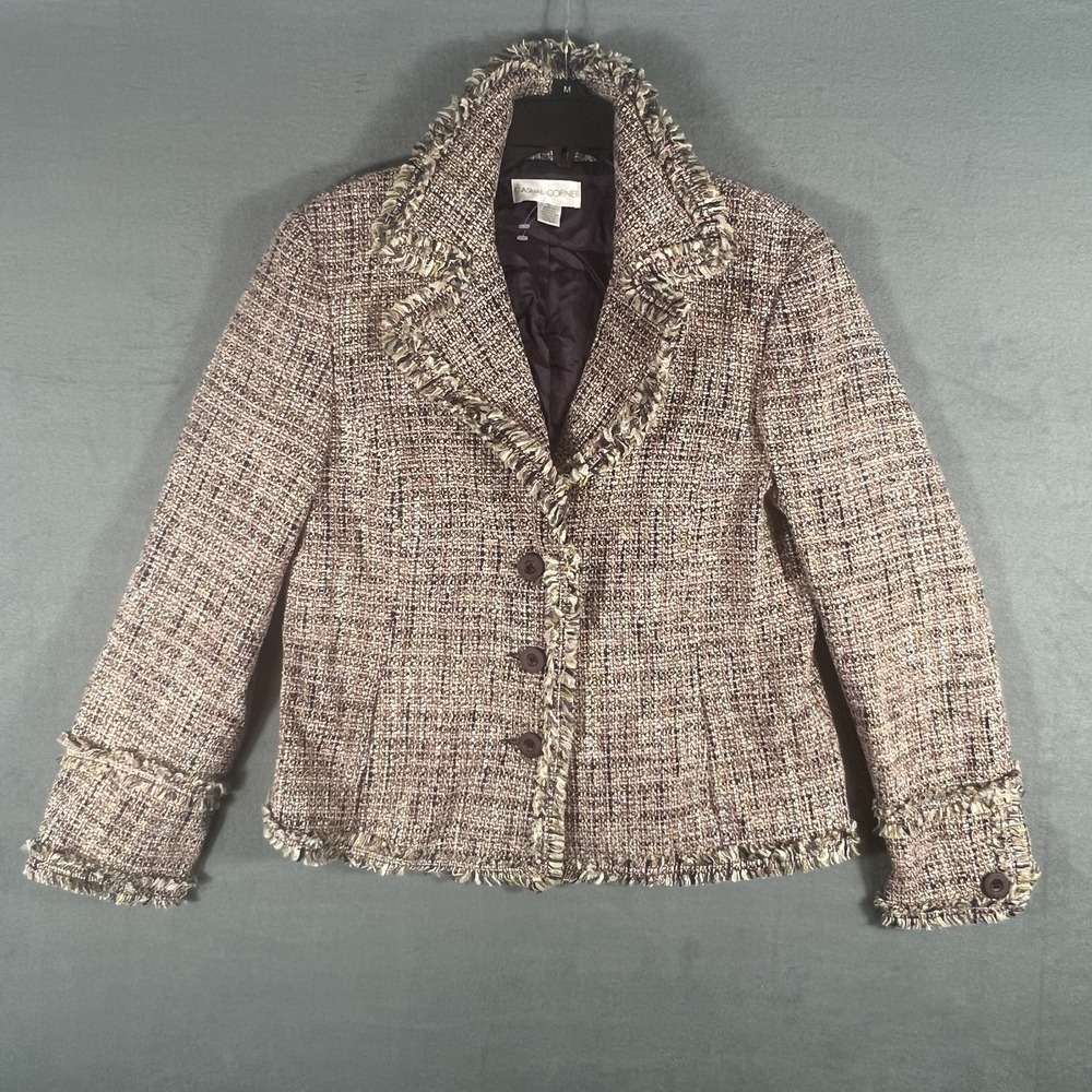 Casual Corner Women's Size 14 Tweed Fringed Blazer Jacket Multi-Color Lined‎